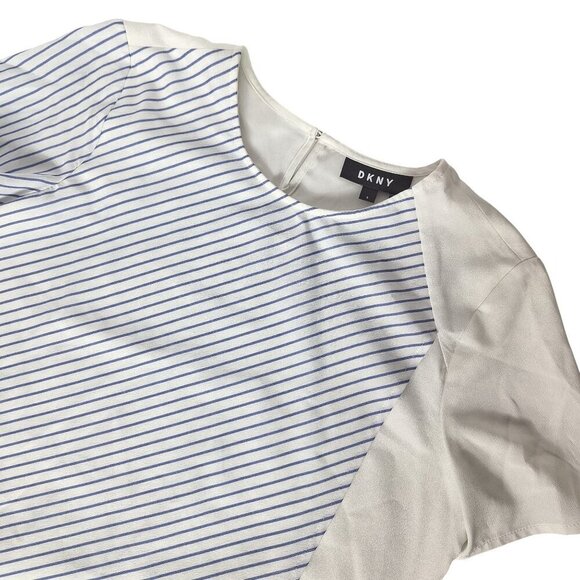 DKNY Women's Striped & Solid Crewneck Top Size Small Blue White Layered - Picture 1 of 6